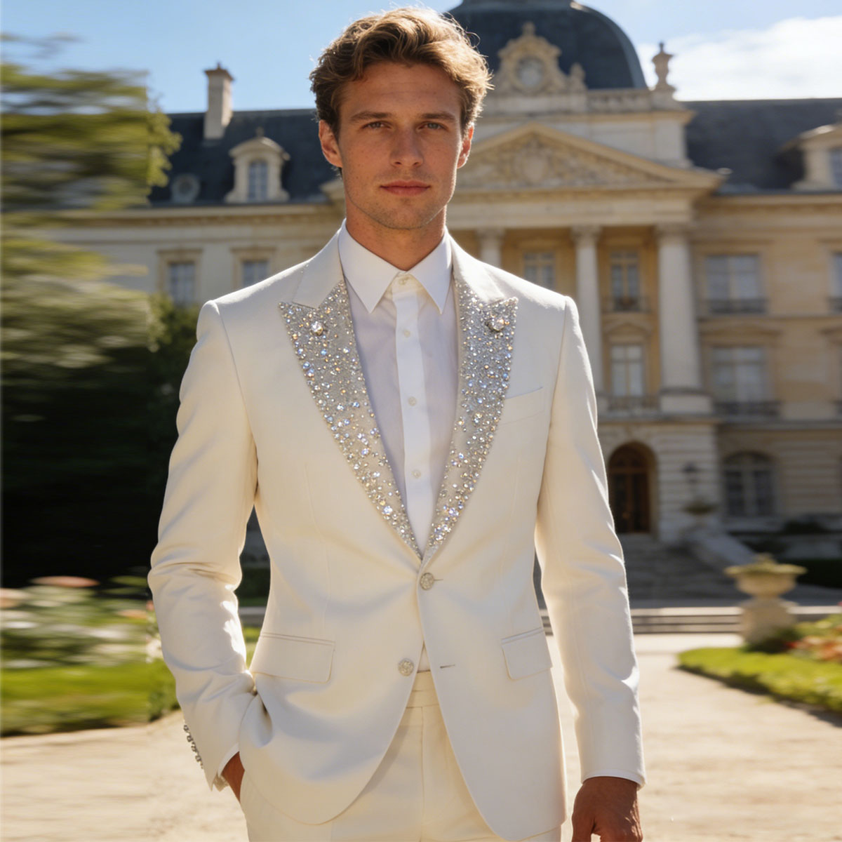 Men Grooming Outfit - Costumes pour hommes personnalisés avec cristaux,