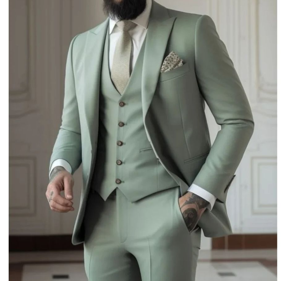 Men Grooming Outfit - Costumes 3 pièces coupe cintrée pour